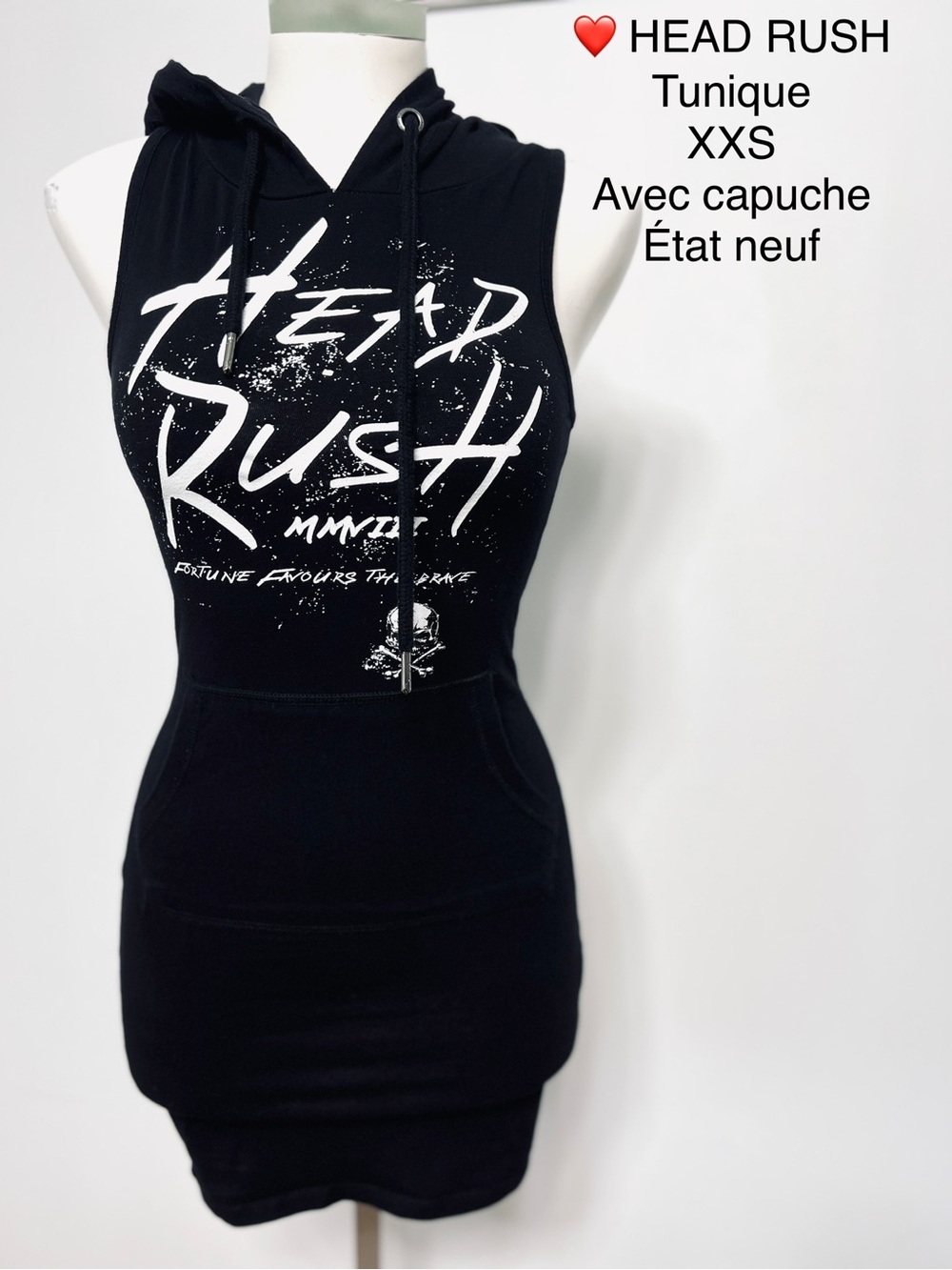 Head Rush Black Sleeveless Hoodie Tunic